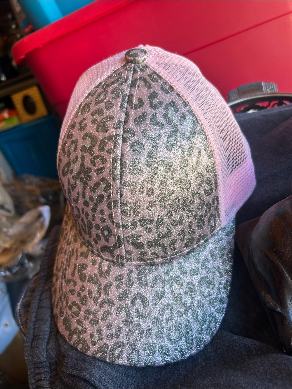 Pink shimmer Leopard Print Mesh Trucker Hat